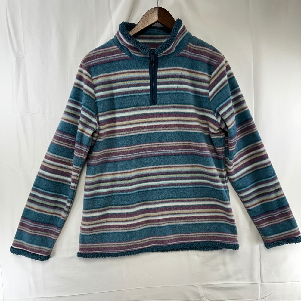 North River Outfitters Fleece Pullover Womens Medium Teal Striped Quarter Zip